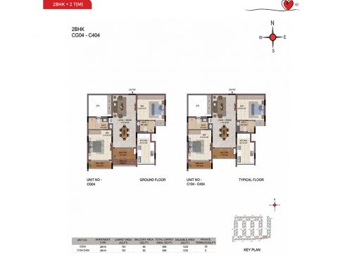 Casagrand Amor 2 BHK Ground & Typical Floor Plans - Unit No. CG04-C404