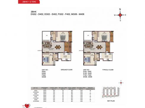 Casagrand Amor 2 BHK Ground & Typical Floor Plans - Unit No. DG02, EG02, FG02, and MG06
