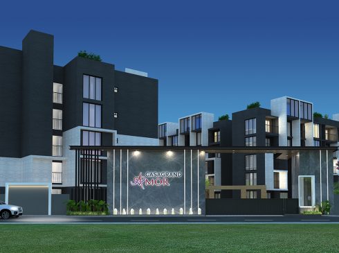 Night view of the front elevation of Casagrand Amor project