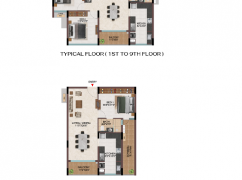 Casagrand Hola Chennai Tower P & R 1 & 3 Bhk Unit Plan