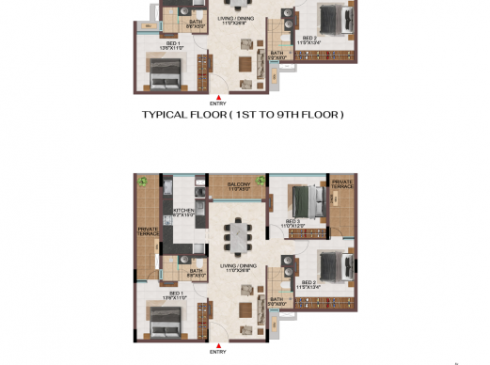 Casagrand Hola Chennai Tower J -3 Bhk Unit Plan