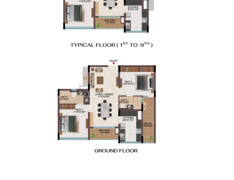 Casagrand Hola Chennai Tower J - 2 Bhk Unit Plan