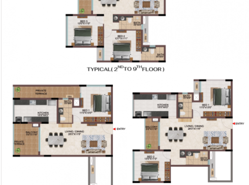 Casa Hola Chennai Tower H & M 1, 2 & 3 Bhk Unit Plan