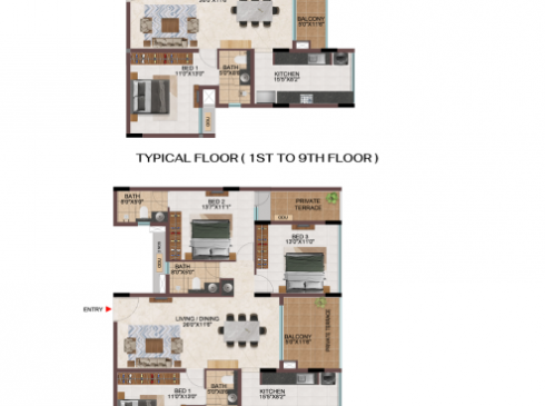 Casagrand Hola Chennai Tower R - 3 Bhk Unit Plan