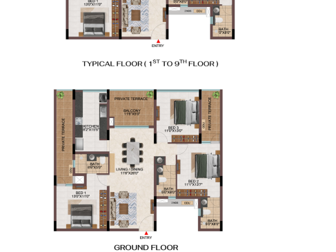 Casagrand Hola Chennai Tower D & F 3 Bhk Unit Plan