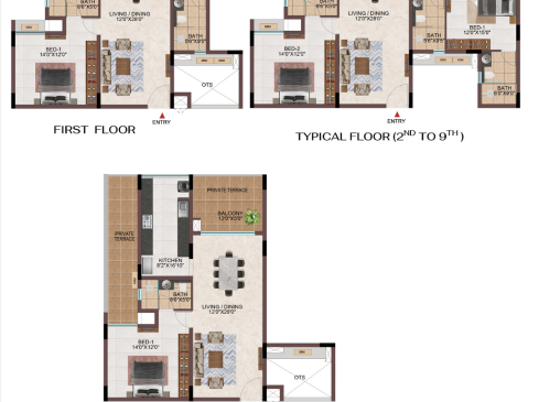 Casa Hola Chennai Tower N - 1,2 & 3 Bhk Unit Plan