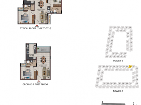 Casagrand Frenchtown - 1 bhk & 2 bhk Unit No. CG-13, C-113, C-213 - 513 Tower 2 Ground and First Floor Plan