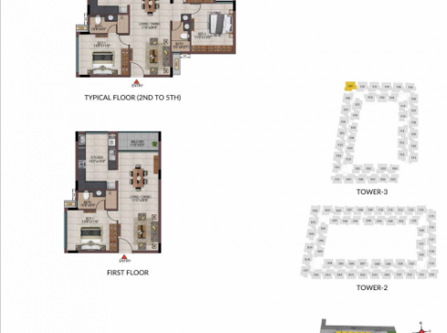 Casagrand Frenchtown - 1 bhk & 3 bhk Unit No. E-109, E-209 - 509 Tower 3 First Floor Plan