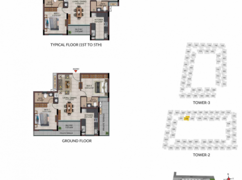 Casagrand Frenchtown - 2 bhk Unit No. C-G06, C-106 - C506 Tower 2 Ground Floor Plan