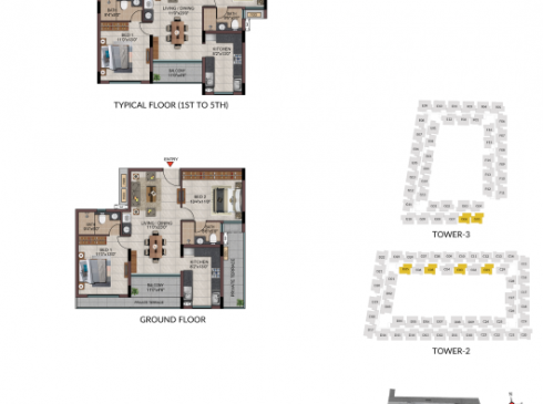 Casagrand Frenchtown - 2 bhk Unit No. C-G01 & G05, C-101 - C501, D-G25, G-G05, G-G06 Tower 2 Ground Floor Plan