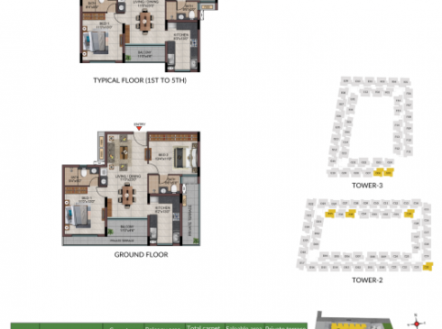 Casagrand Frenchtown - 2 bhk Unit No. C-G29, C-129-529, C-105 -C505, C-G20 Tower 2 Ground Floor Plan