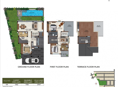 Casagrand Selenia 3 BHK Villa No. 199 Ground Floor First Floor and Terrace Plan