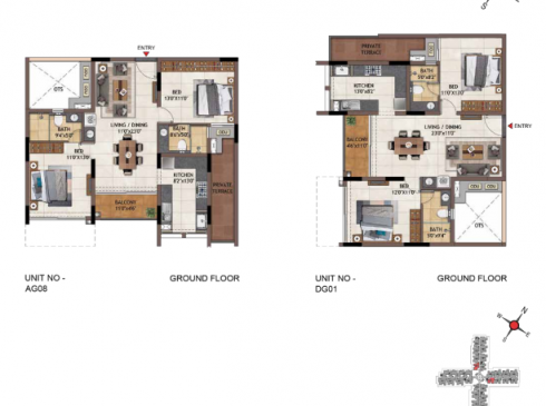 Casagrand Vivacity 2BHK Ground Floor Plan for Unit AG08 & Typical Floor Plan for Unit DG01