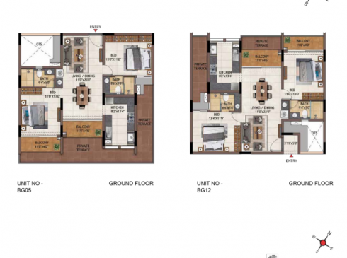 Casagrand Vivacity 2BHK Ground Floor Plan for Units BG05 and BG12