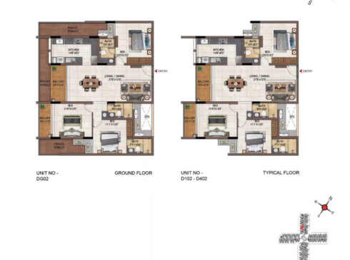Casagrand Vivacity 3BHK Ground Floor Plan for Unit DG02 & Typical Floor Plan for Unit D102-B402