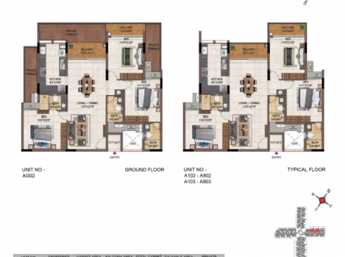 Casagrand Vivacity 3BHK Ground & Typical Floor Plans - Units AG02-A902 and A103-B903