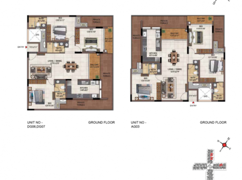 Casagrand Vivacity 3BHK Ground Floor Plan for Units DG06, DG07 and AG03