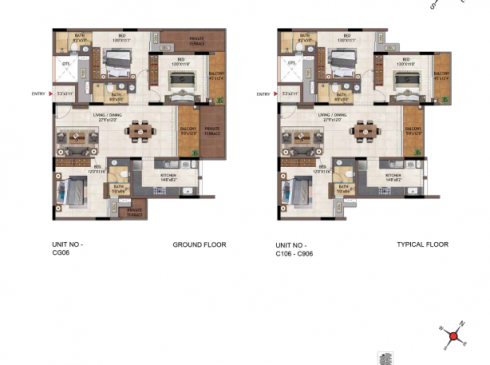 Casagrand Vivacity 3BHK Ground Floor Plan for Unit CG06 & Typical Floor Plan for Unit C106-C906