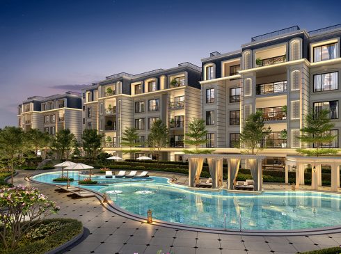 Casagrand Frenchtown Night View of Swimming Pool Area