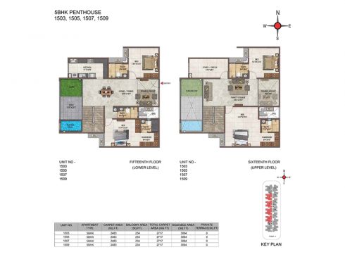 Casagrand Casablanca 5BHK Penthouse Floor Plan for Unit 1503, 1505, 1507, 1509