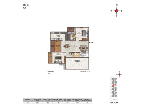Casagrand Casablanca Unit 105 - 2BHK First Floor Plan