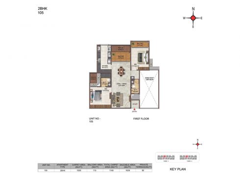 Casagrand Casablanca 105 Unit - 2BHK First Floor Plan