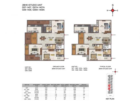 Casagrand Casablanca 2BHK + Studio Unit G07-1407, G09-1409 - Ground Floor Plan