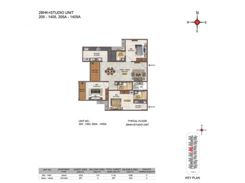 Casagrand Casablanca 2BHK + Studio Unit 205 - Typical Floor Plan