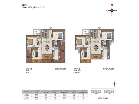 Casagrand Casablanca Unit G04, G011 - 3BHK Ground Floor Plan