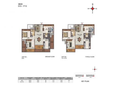 Casagrand Casablanca Unit G13-1713 - 3BHK Ground Floor Plan