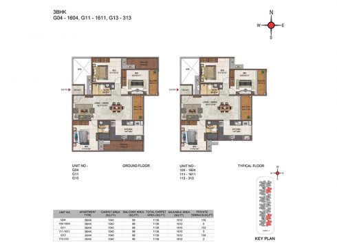 Casagrand Casablanca Unit G04,G11,G13 - 3BHK Ground Floor Plan