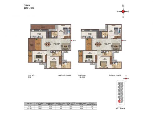 Casagrand Casablanca Unit G12-312 - 3BHK Ground Floor Plan