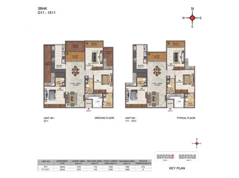 Casagrand Casablanca Unit G11-1511 - 3BHK Ground Floor Plan